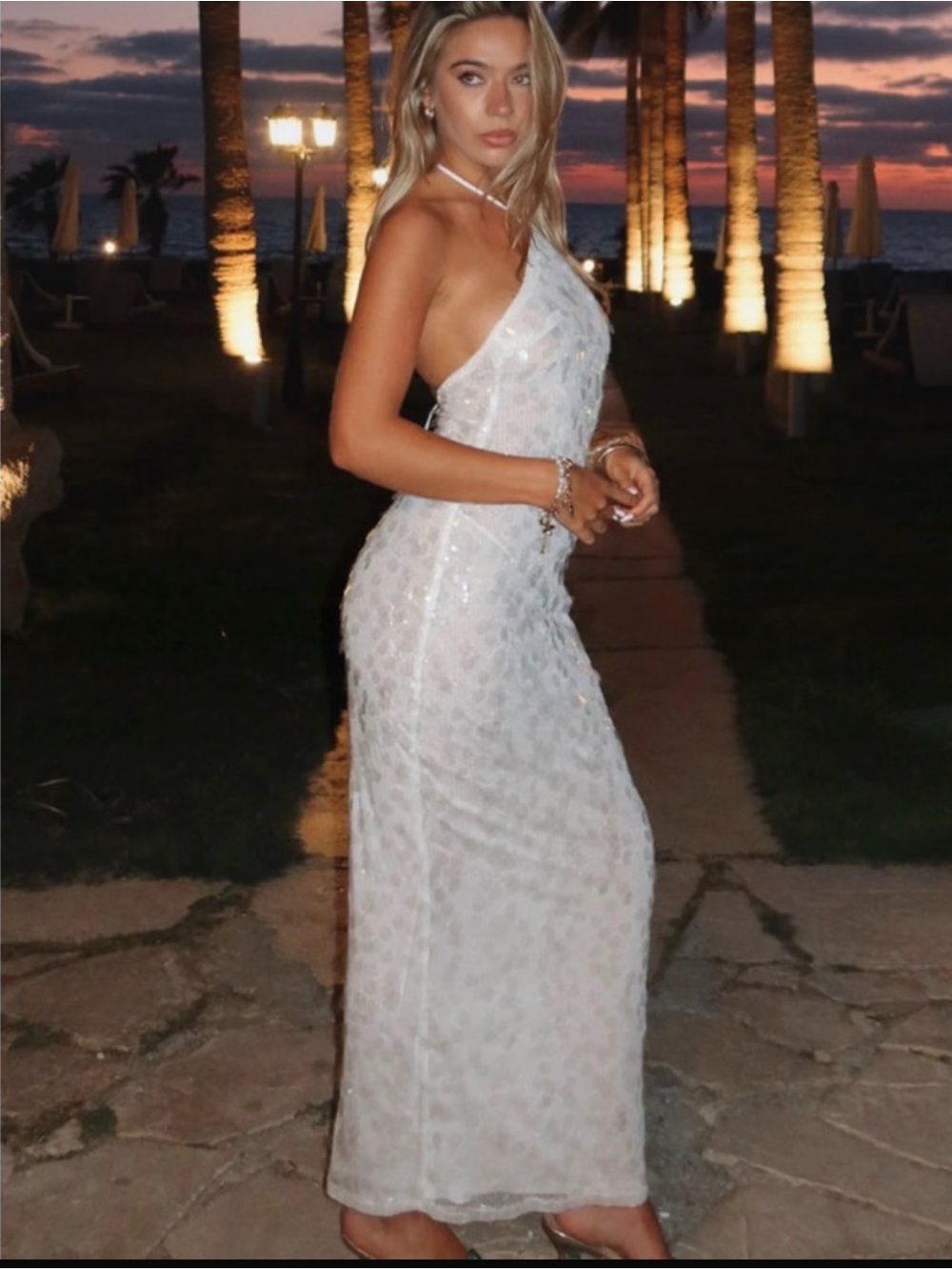 White fox boutique Sequin Halter Maxi Dress